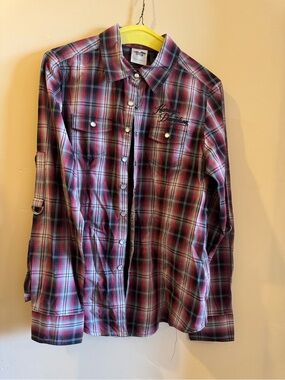 Harley-Davidson Red Black Plaid Button-Down Shirt